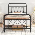 Yaheetech 3ft Single Bed Frame Metal Platform Bed with Petal Accented Headboard/Ample Underbed Storage/Solid Slatted Bed Base/No Box Spring Needed Black Single Bed