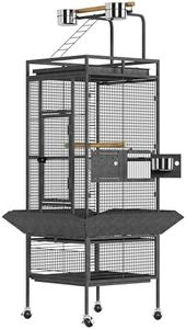GarveeHome 61 Inch Large Bird Cage, Metal Bird Fight Cage with Play Top, Rolling Stands, Feed Bowls, Wide Tall Parrot Cage for Parakeets, Conures, Cockatiel, Cockatoo, Black