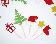 Confetti! - Pack of 20 - Christmas Glitter Cupcake Topper Food Fruit Picks Decorations for Christmas Party Favors Includ Santa Hats, Christmas Tree, Red Socks, Gift, star