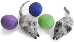 Earthtone Solutions Felt Wool Ball and Mouse Toys for Cats and Kittens, Adorable Colorful Soft Quiet Fabric Balls, Without Catnip, Handmade - for Cat Lovers, 2 Felt Mice 3 Felt Balls