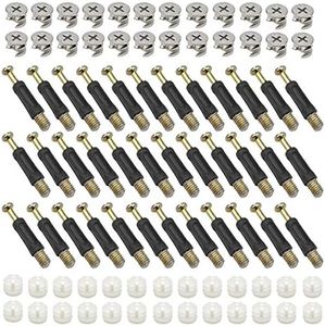 50 Pcs Cam Bolt Nut and Dowel Furniture Connector Hardware Fixing Screws Set with Dowel Bolts Nut Locking Cam for Fitting Furniture Table Cabinets Wardrobe