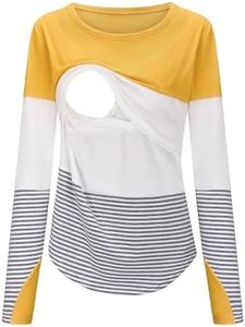 Morydal Women's Long Sleeve Nursing Tops Pregnancy Maternity Striped Breastfeeding T-Shirt Tunic Tee Top Blouse, Yellow, S