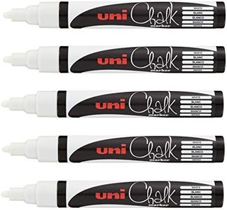 Uni-Ball – Uni Mitsubishi Pencil – Rotuladores de tiza Chalk Marker PWE-5M – Multiuso – Resistente a la lluvia – Ideal cristal espejo pizarra – Punta cónica media – Lote de 5 – Blanco