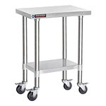 DuraSteel Stainless Steel Worktable, Silver, 24" x 18" Table + 4 Casters