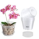 4pcs Clear Orchid Pots 5.5 Inch, Orchid Pots with Holes and Saucers,Orchid Pot for Repotting,Transparent Orchid pots with Holes and Saucers (4)