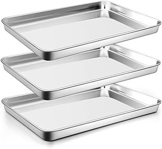 P&P Chef Large Baking Sheets Set of 3, Stainless Steel Baking Pan Tray, Rectangle 16 x 12 x 1 Inches, Healthy & Heavy-Duty, Easy Clean & Mirror Finished