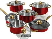 12 Piece Cookware Set Nonstick Pots and Pans Home Kitchen Cooking Non Stick, Red