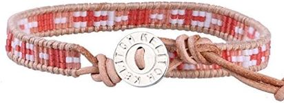 KELITCH England Flag Cross Pattern Red Orange Seed Bead Leather Bracelet