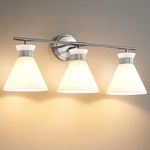 WOSHITU Brushed Nickel Bathroom Vanity Light 3 Lights Bathroom Lighting Fixtures Over Mirror with Milky White Frosted Glass Shade, 23.4 inch Vanity Light Above Mirror Wall Sconce (Exclude E26 Bulb)