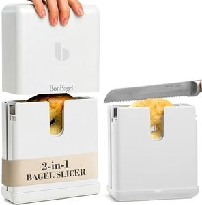 BonBagel Bagel Cutter Slicer – Precision Bagel Slicer with Auto-Center Holder – Compact 7-Inch Space-Saving Design for Even Cutting Large and Small Bread at Home or Café Kitchen-White – 2nd GENERATION