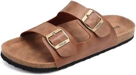 ONCAI Mens Sandals,Beach Arch Support Slides Cork Footbed Slippers with Adjustable Buckle Straps Khaki Size 9.5