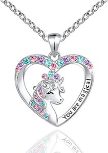 You are Magical Unicorn Necklace for Girls Crystal love heart Pendant Necklaces Jewelry Gifts for Girls Daughter Granddaughter Niece Birthday christmas, silver-plated