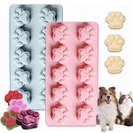 QUMENEY 2PCS Dog Paw Silicone Molds, Reusable Dog Treats Molds Cat Pet Puppy Silicone Baking Moulds, Non Stick Dog Ice Mould Trays for Candy Cookie Jelly Chocolate