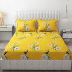 FRESH FROM LOOM King Size Soft Glace Cotton Fitted Bedsheet With Two Pillow Cover | Elastic Fitted Bed Sheets | Hypoallergenic (Size - 78 X 72 Inches (Fits Up To 10 Inch) | Peach Yellow), 144 TC