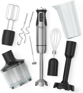 MuellerLiving Immersion Hand Blender Full Set - 8 Speed Immersion Blender, Hand Mixer with 7 Attachments: Stainless Steel Blade, Whisk, Milk Frother, Beater, Mixing Hooks, Potato Masher, Chopper Bowl