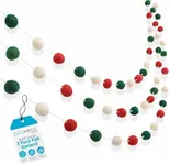 BIRDROCK HOME 3-Pack Felt Garland | 6.5ft or 78in Long Christmas Decoration with 24 Pom Pom Balls in Red, White & Green. Ideal for Trees, Fireplace Mantels, Stairs, Walls & Festive Holiday Decor Ideas