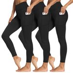 3 Packs Leggings with Pockets for Women, Soft High Waisted Tummy Control Workout Yoga Pants, 3 Pack Black,black,black, Large-X-Large