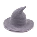 URFUN Women's Wool Witch Hat Wide Brim Spire Knitted Cap for Halloween Party Decor Light Gray One Size