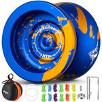 MAGICYOYO N11 Yoyo Unresponsive Yoyo for Kids, Professional Alloy YoYo for Advanced Yoyo Player, Replacement Responsive Yoyo Bearing for Kids Beginner+12 Yoyo Strings+Responsive Bearing Kit(Blue Gold)