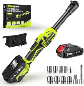 Robustrue 3/8" Cordless Ratchet Wrench, 58Ft-lbs (80N.m) 400RPM Light Weight Electric Ratchet, 6'' Extended Neck, 1x2.0Ah Battery, 8 Sockets, 3" Extension Bar, LED Light (RH80B)