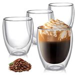 TECOHORS 8 Ounces Set of 4 Double Walled Glass Coffee Mugs Insulated Layer Coffee Cups Borosilicate Glass Espresso Double Insulated Clear Glass Coffee Mug for Hot Beverages