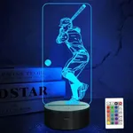 Baseball 3D Night Light, Baseball Batter Sport Gifts Bedside Lamp for Xmas Holiday Birthday Gifts for Kids Baseball Fan with Remote Control 16 Colors Changing + 4 Changing Mode + Dim Function