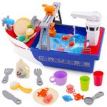 Play Sink with Running Water, Play Pool Floating Fishing Toys for Water,Pretend Wash-up Kitchen Sink Play Set Includes Fishing Toys and Kitchenware, Kitchen Sink Toys with Navigation Ships Theme