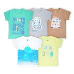 YUV Infant Baby Boys & Girls Cotton Printed Multicolor Half Sleeve Regular Fit T Shirts - 12 To 18 Months Babies, Pack Of 5, 12 -18 Month