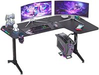 Computer Gaming Desk RGB LED:L-Shape Larger Game Table 160cm x 100cm Carbon Fiber Black Desktop Gamer Desks with 6 Colors 8 Modes RGB Durable Headphone Hook and Cup Holder for Home Office,Right