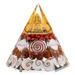 ROMINO Original Crystal Laxmi Pyramid with Rudraksha Shree Yantra Gomati Chakra White Kauri Kodi and Ratti Seeds Orgonite Pyramid for Pooja Vastu Money Wealth Good Luck and Prosperity, 3.5" Hexagonal