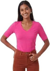 Emmalise Women's Slim Athletic Fit Vneck Tshirt Half Sleeves Top (Fuschia, 2XL)