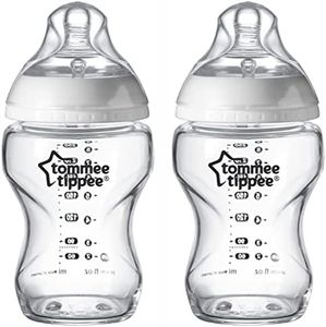 2 x Tommee Tippee 250ml Closer to Nature, BPA-Free, Anti-Colic Glass Baby Bottle with Breast Like Silicone Teat for Child, Newborn & Toddler for Drinking Juice, Milk & Water - 0+ Months