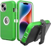 NIFFPD for iPhone 14 Plus Case with Belt Clip/Holster/Kickstand, Heavy Duty Rugged Full Body Protective Case with 2 Pcs Screen Protectors for Apple iPhone 14 Plus for Men Women 6.7 inch (Green+White)