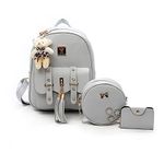 Alice Girls 3-PCS Fashion Cute Mini Leather Backpack sling & pouch set for Women (Grey)