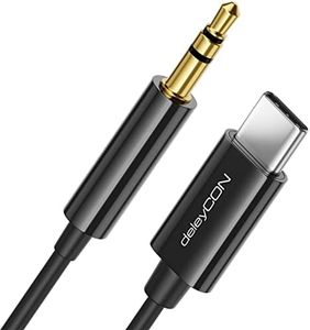 deleyCON 1m Cable USB-C a Jack de 3,5 mm Cable AUX Jack Cable de Audio Compatible con Apple Samsung Google Huawei Xiaomi Smartphone Tablet Coche Toma de Auriculares para Coche - Negro