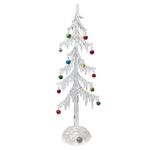 BANBERRY DESIGNS Light Up Tabletop Tree - White Frosted Acrylic Tree with Miniature Jingle Bell Ornaments - LED Slow Color Changing Lights - 14 Inches Tall