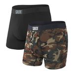 Saxx Men's Underwear - Vibe Super Soft Boxer Briefs with Built-in Pouch Support - Underwear for Men,Pack of 2,Black/Wood Camo,Large