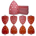 80Pcs Sanding Pads, 8 Types of Grit, Mouse Sanding Sheets Triangular with Hook and Loop, 10-Sheets Assorted 60/80/120/180/240/320/400/800 Grit Mouse Sander Pads,11 Holes Mouse Sanding Pads,14 x 9 cm