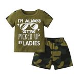 Infant Baby Boy Summer Clothes Toddler Short Sleeve Letter Print T-Shirt Tops Drawstring Shorts 2Pcs Outfits Set Army Green 6-9 Months