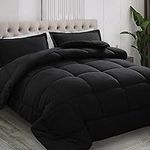 All Season King Size Comforter Set 3 PCs, Premium 350GSM Soft Quilted Down Alternative Comforter+2 Pillow Shams with Corner Tabs-Machine Washable Black, King（90 * 102）