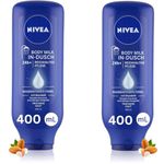 Body Moisturiser Bundle with Nivea In-Shower Body Lotion for Dry Skin 2 x 400 ml After Shower Cream for Men and Women with 5 in 1 Complete Care