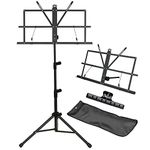 GLEAM Music Stand - 2 in 1 Dual-Use Desktop Book Stand Folding Music Holder Portable and Lightweight with Music Sheet Clip Holder & Carrying Bag Suitable for Instrumental Performance (Black)