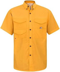 Alimens & Gentle Men's UPF 40+ Sun Protection Outdoor Short Sleeve Shirt Lightweight Quick-Dry Cooling Fishing Shirts, Yellow, XX-Large