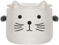 INough Cat Toy Basket Large Woven Cotton Rope Storage Basket, Laundry Basket with Button Decoration for Blanket, Gift Basket for Cat Kitten Toy Box with Cat Toy Balls