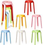 Qunclay 6 Pack Plastic Stackable Stools 18 Inch Height Stack Stools Colorful Nesting Stools Portable Backless Bar Stool for Classroom Students School Home Office Indoor Outdoor (Round)