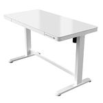 Allcam ED20 Electric Height Adjustable Standing Desk w/ 1200x600mm Glass Top, Drawer & Fast USB Chargers in White