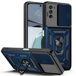 AESTMO Tough Armor Motorola Moto G62 Bumper Back Case Cover | Ring Holder & Sliding Camera Shield Cover | 360 Degree Protection Back Case Cover for Motorola Moto G62 (Blue)