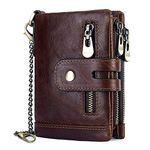 REETEE Mens Wallet RFID Blocking Men's Genuine Leather Wallet and Zipper Coin Pocket Bifold Purse with Chain 16 Credit Card Holder Genuine Leather Gents Wallets Slim Purse (Coffee)