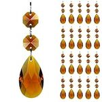 GOLDENHAITAI 20pcs 38mm Teardrop Chandelier Crystals Pendant Replacement Prism Parts Connected Glass Octagon Beads Hanging Decoration (Amber)