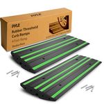 Pyle 4 ft. Rubber Curb Ramp Set, Pack of 2 Heavy Duty Non-Slip Threshold Ramps for Driveways, Garages, Sidewalks, Wheelchairs and Vehicle Access, Green Reflective Strips, 48.0’’x 16.0’’ x 2.6’’ Inch